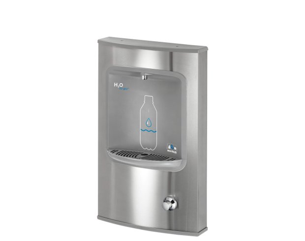 Wall mounted push button bottle filler