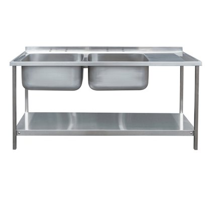 1800mm Double Bowl Single Drainer Catering Sink Top On Frame 650mm Projection 1800mm Double Bowl Single Drainer Catering Sink Top On Frame 650mm Projection