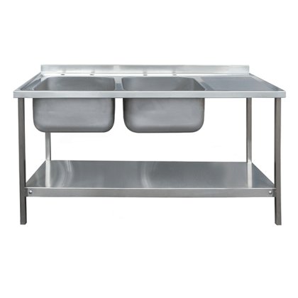 1500mm Double Bowl Single Drainer Catering Sink Unit On Frame 600mm Projection 1500mm Double Bowl Single Drainer Catering Sink Unit On Frame 600mm Projection