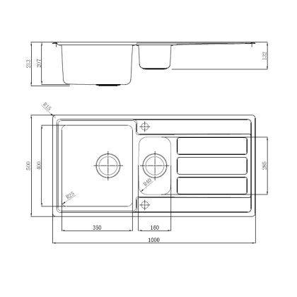 Kitchen Inset One & Half Square Sink Bowl & Drainer