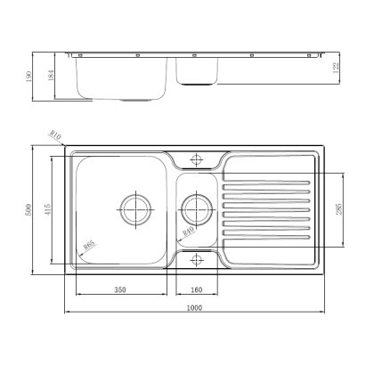 Kitchen Inset One & Half Sink Bowl & Drainer