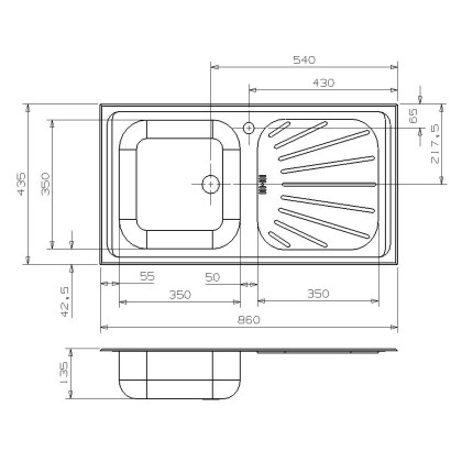 Inset Single Bowl Single Drainer Sink Top