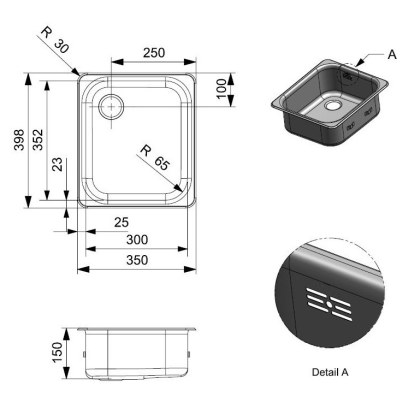 Inset Rectangular Sink Bowl