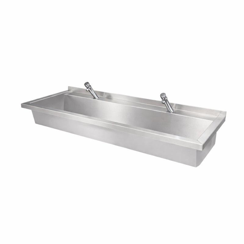 Commercial Wash Trough With Press Button Taps Commercial Wash Trough With Press Button Taps