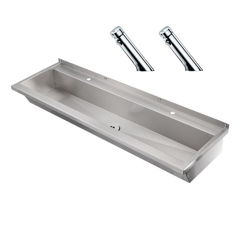 stainless steel wash trough with Delabie temposoft 2 tap