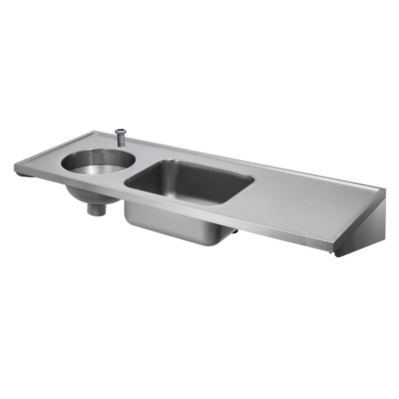 top entry left hand DUHS combined sluice sink with sink bowl and drainer