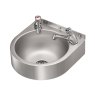 Round stainless steel wash basin with press button taps