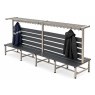 slatted changing room bench with coat rack