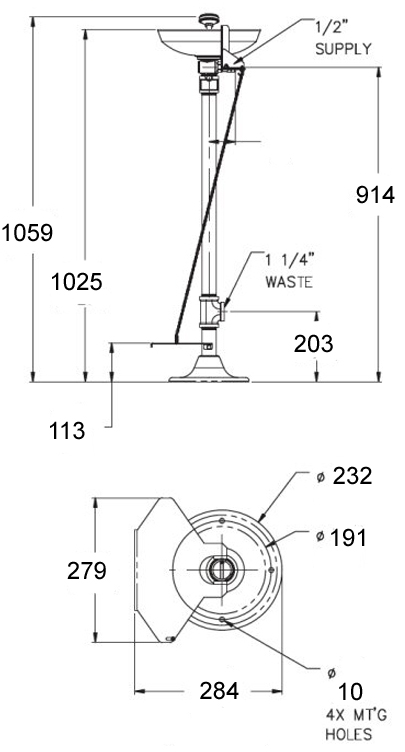 picture of pedestal eyewash dimensions