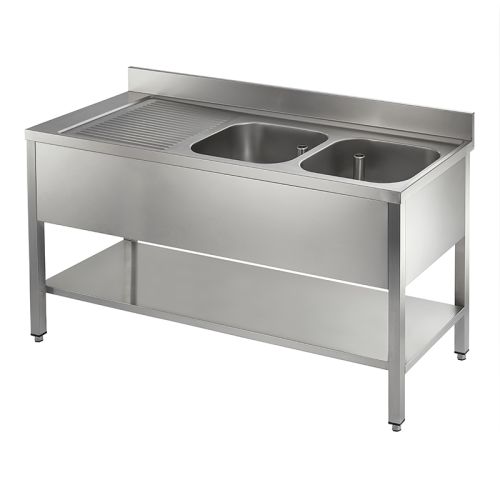 Catering Double Bowl Single Drainer On Frame 1500mm image