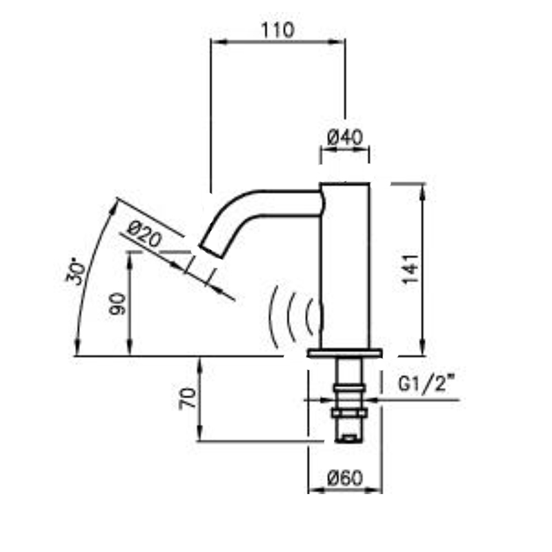 mains powered infrared sensor tap dimensions