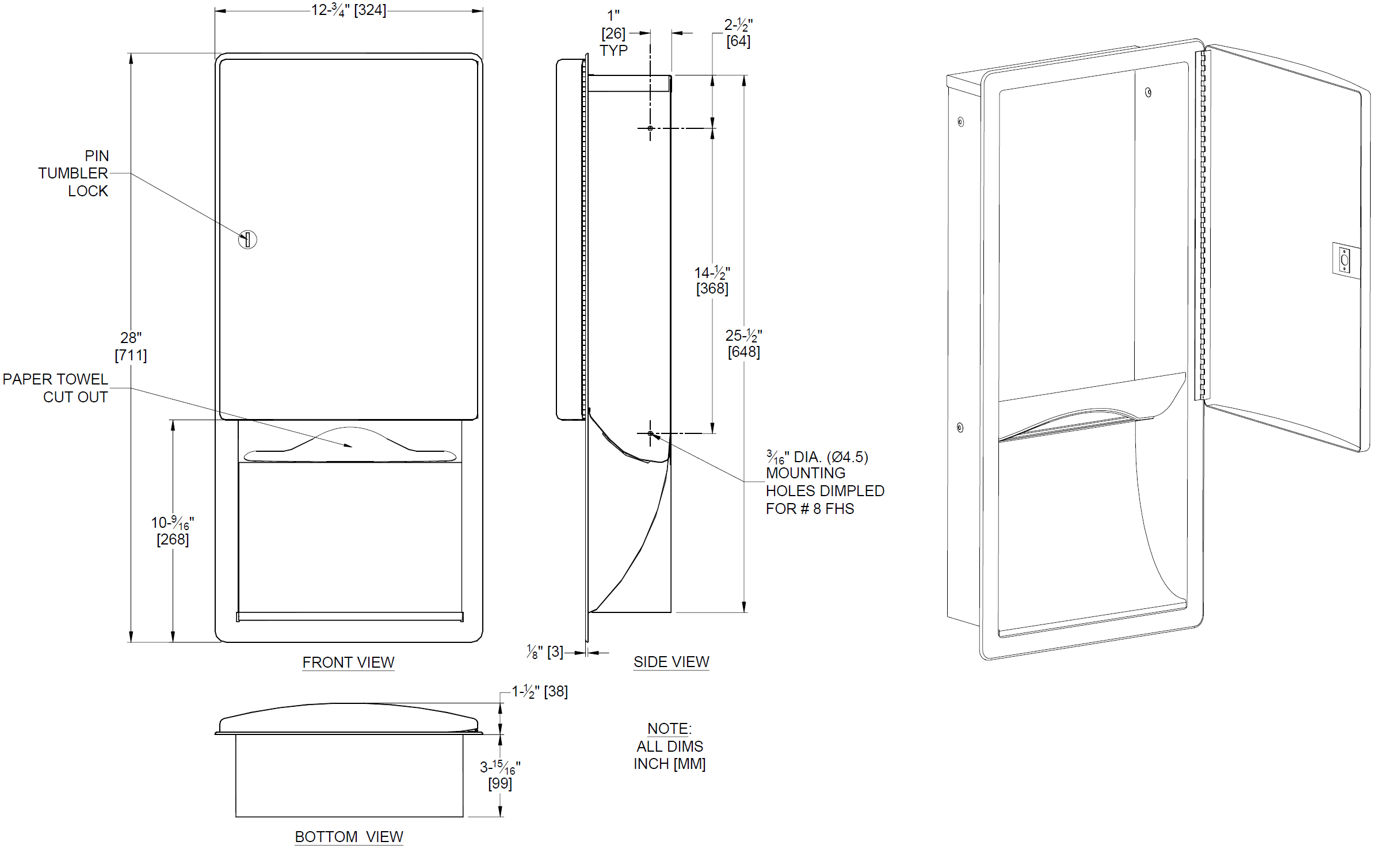 designer recessed paper towel dimensions