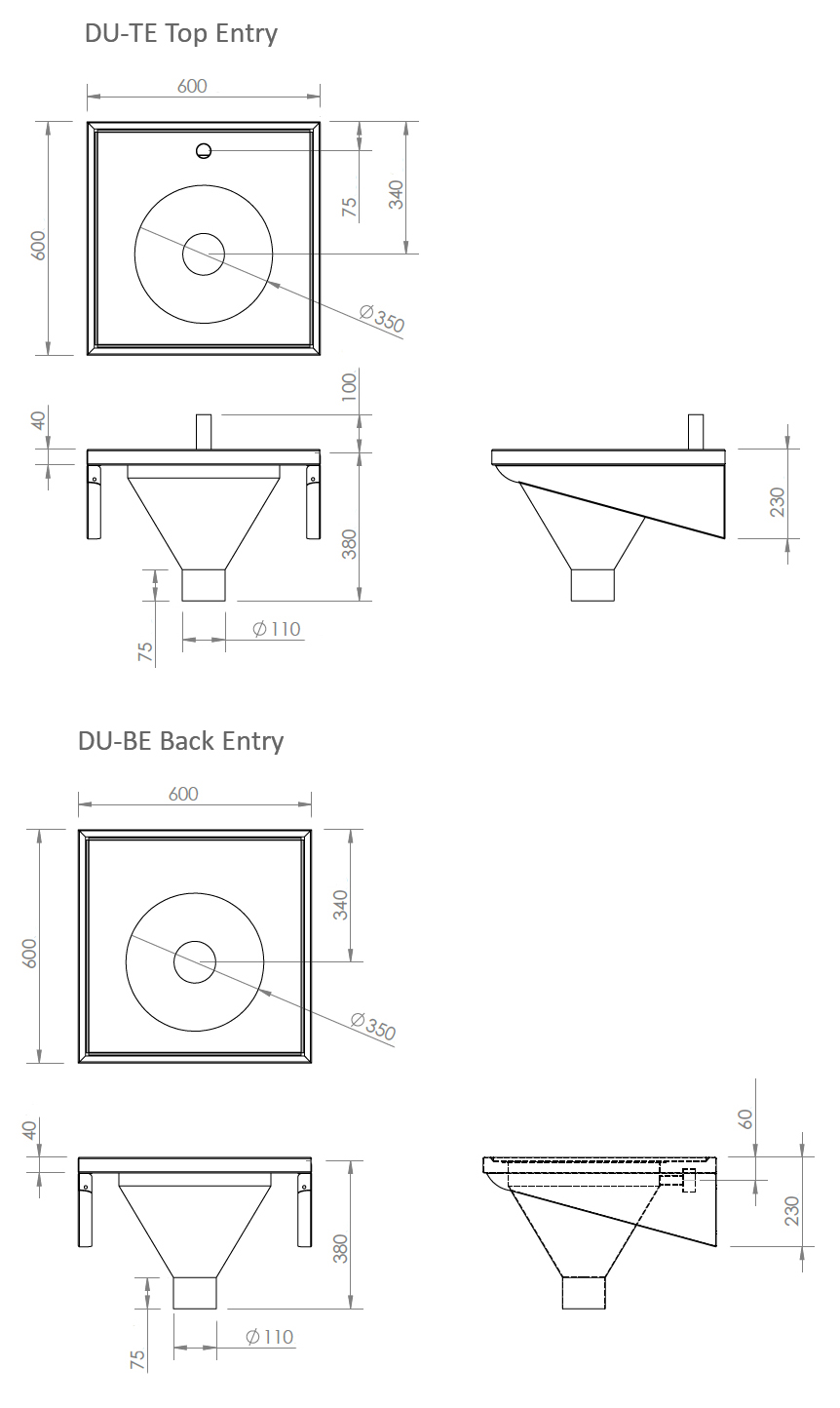 DU sluice sink dimensions