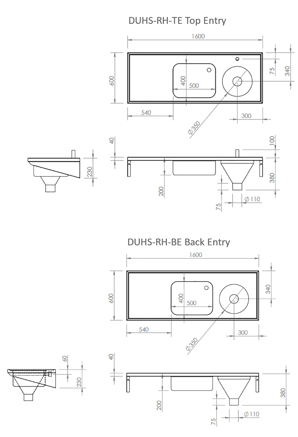 duhs right hand sluice sink dimensions