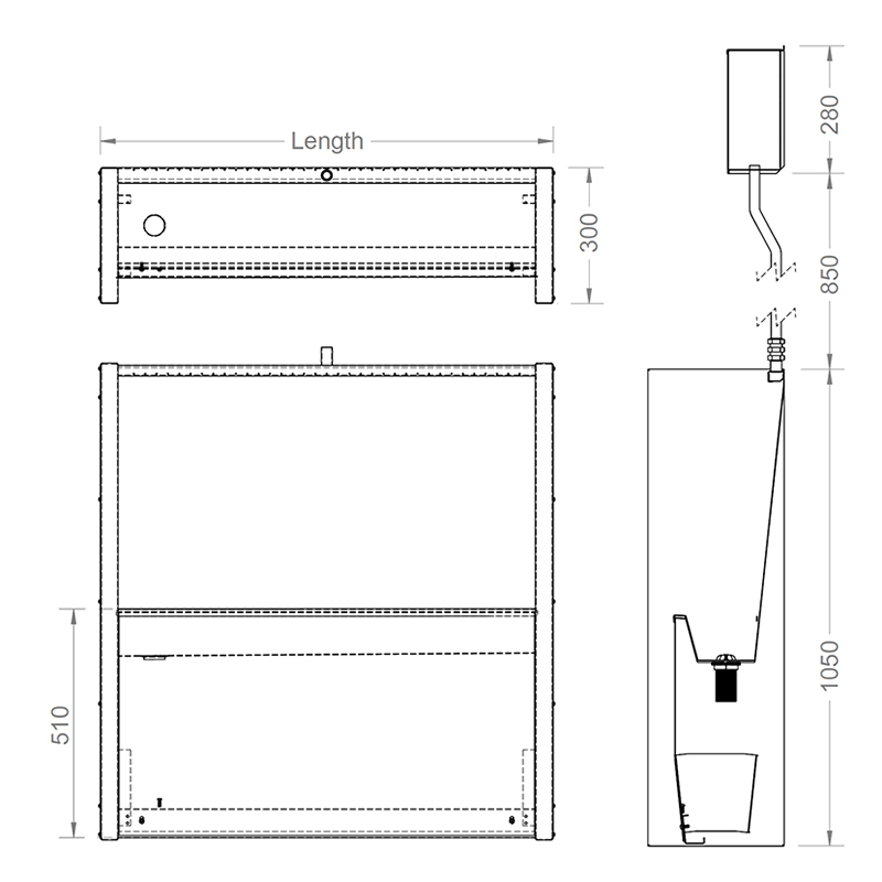 stainless steel floor standing trough urinal dimensions