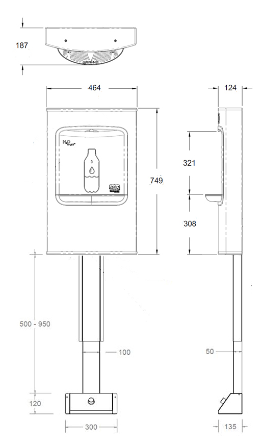 foot operated no touch bottle filler dimensions