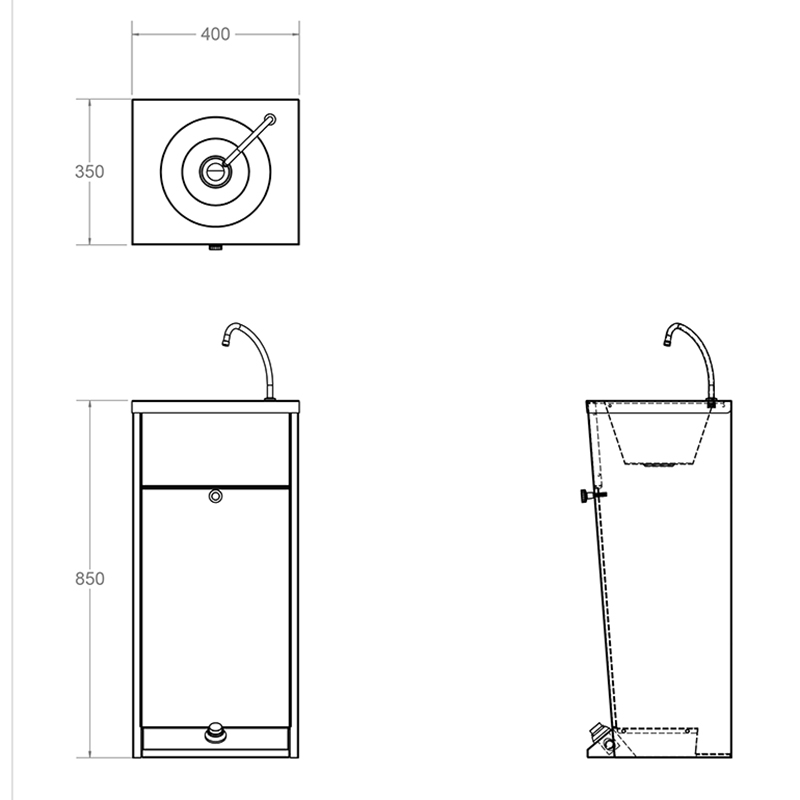 foot operated wash basin dimensions