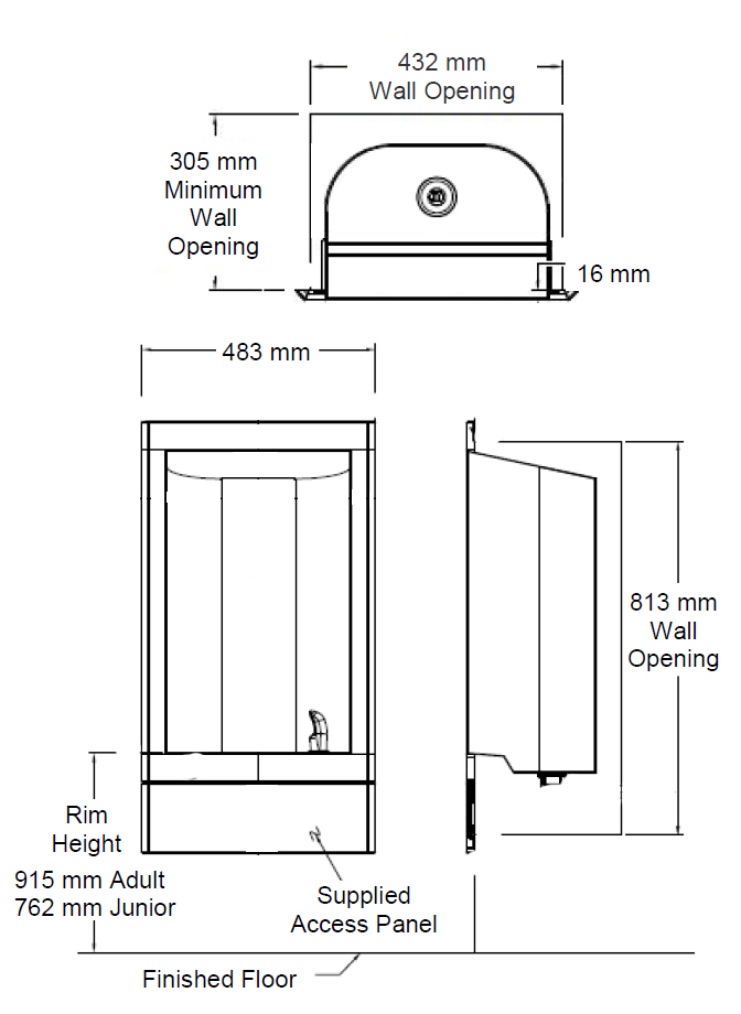 recessed drinking fountain dimensions