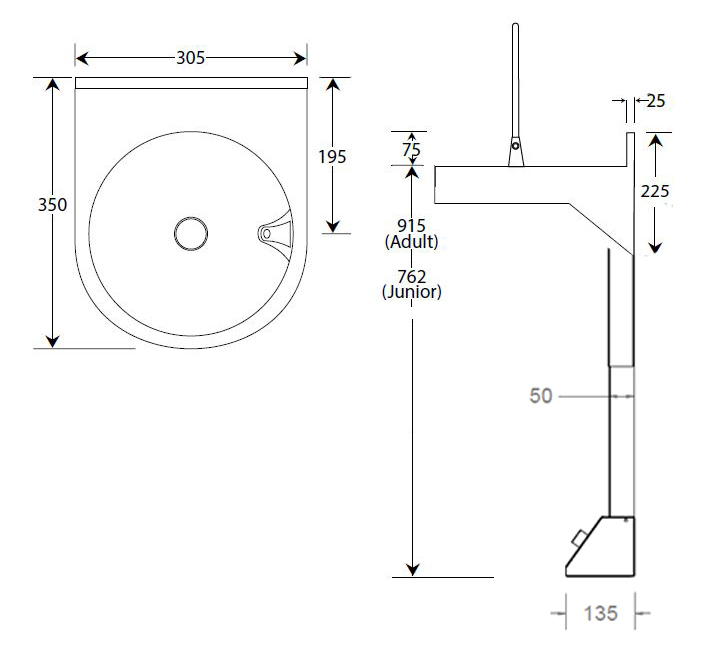 foot operated bottle filler dimensions