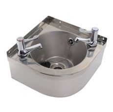 stainless steel corner basin with lever taps