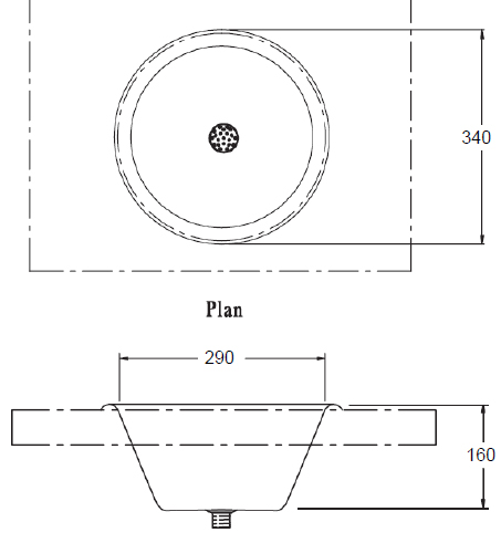 inset wash bowl 340mm diameter