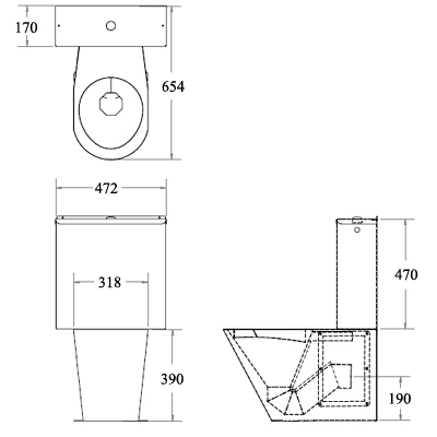 stainless steel close coupled toilet dimensions