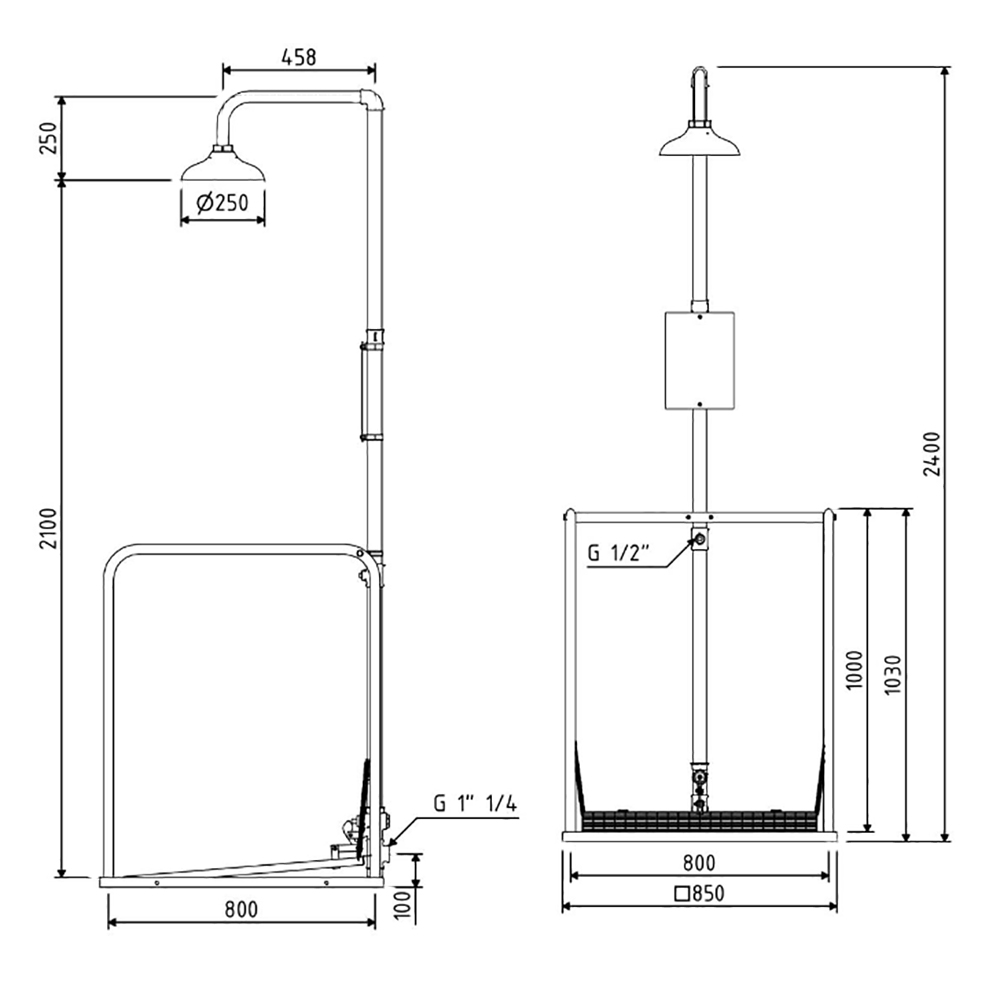 platform-safety-shower-dimensions